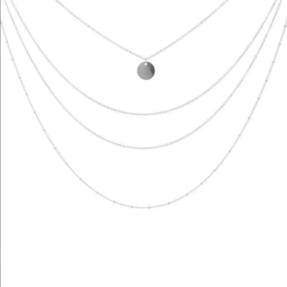 Silver Tone Multi Layer Round Coin Necklace - Picture 1 of 5